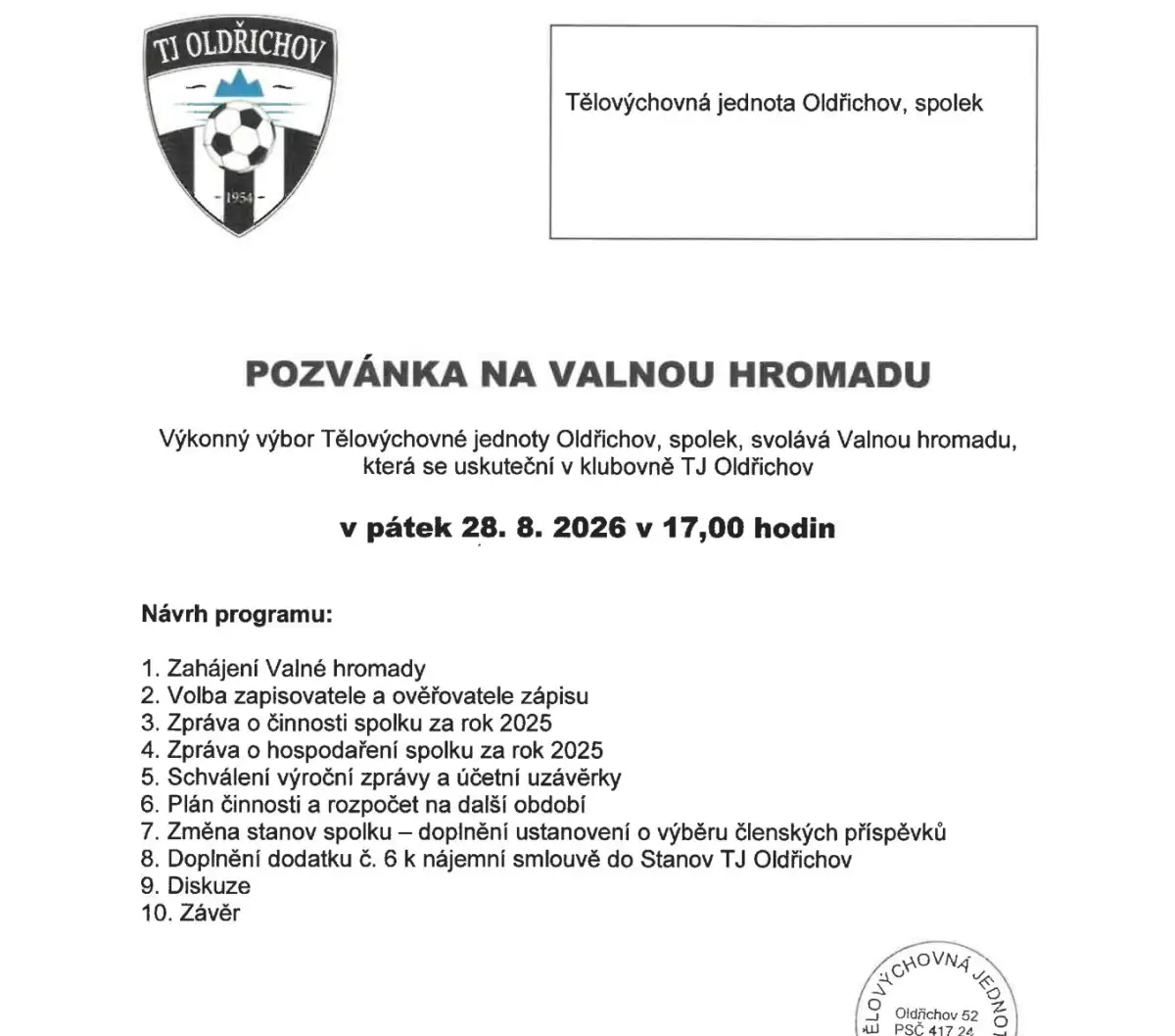 Pozvánka na Valnou hromadu