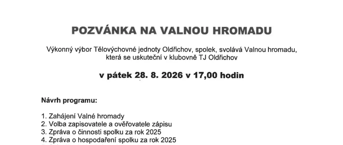 Pozvánka na Valnou hromadu