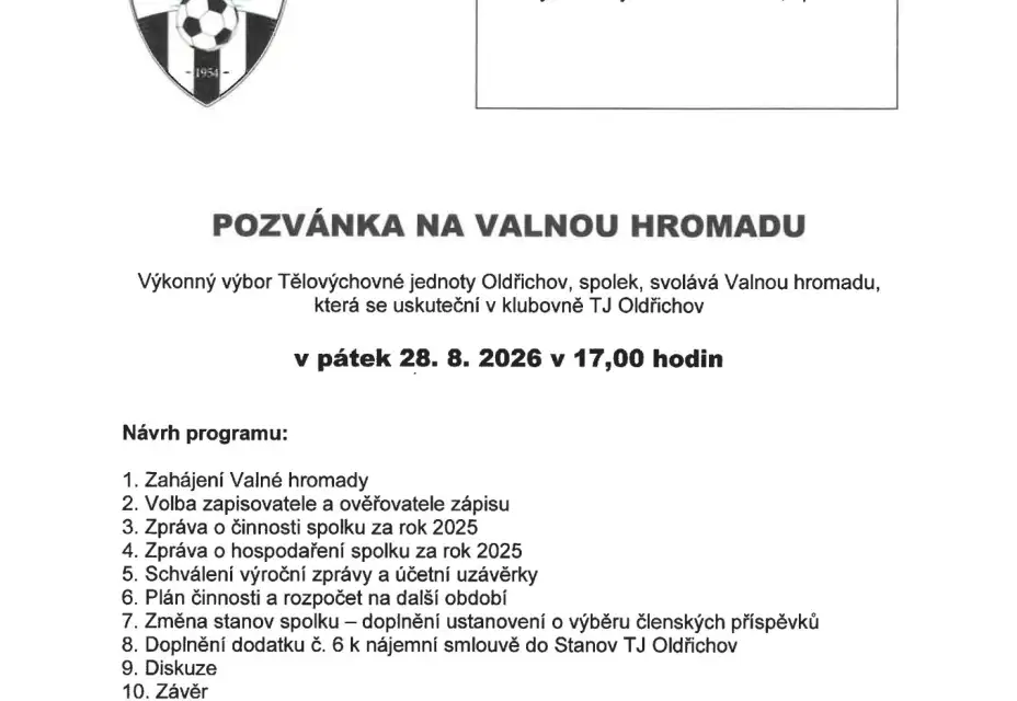 Pozvánka na Valnou hromadu