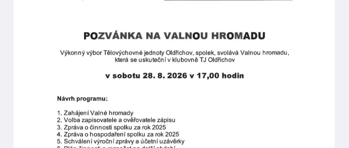 Pozvánka na Valnou hromadu